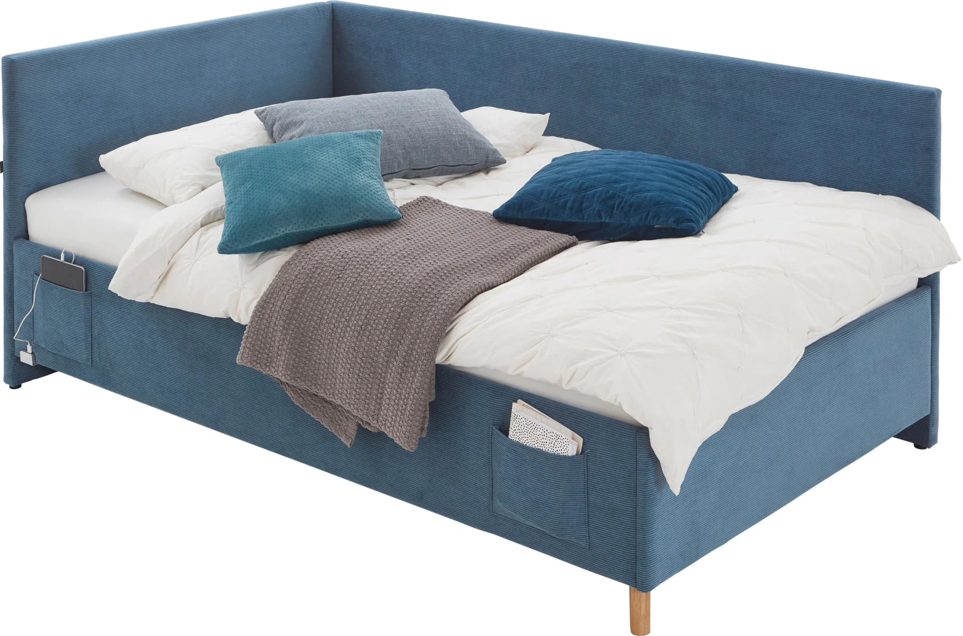 MEISE.MÖBEL Kinderbett COOL II Blau mit USB und Bettkasten