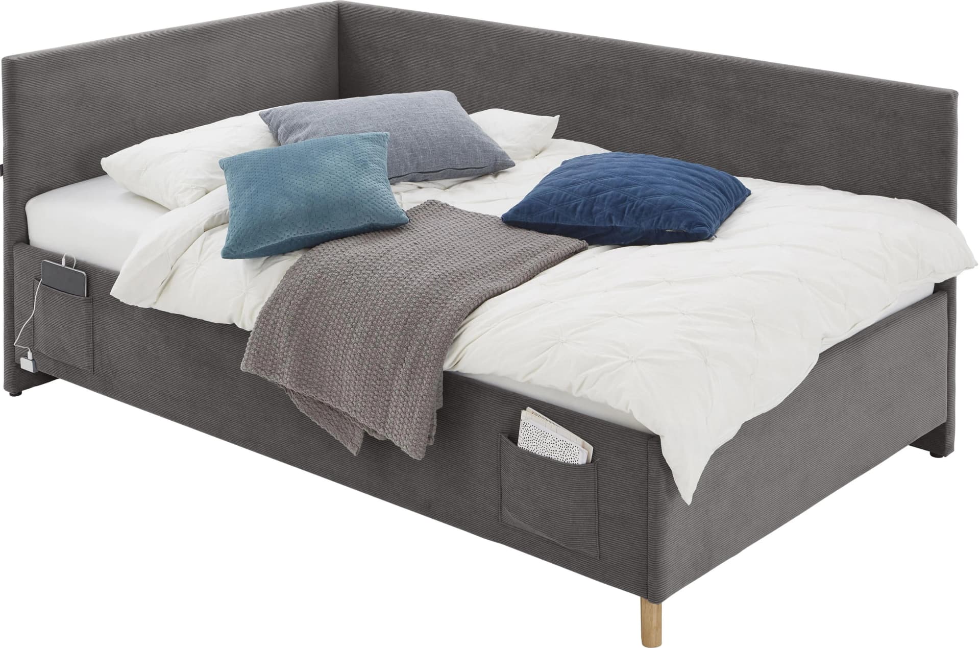 MEISE.MÖBEL COOL II Kinderbett Polsterbett Anthrazit mit Bettkasten und USB