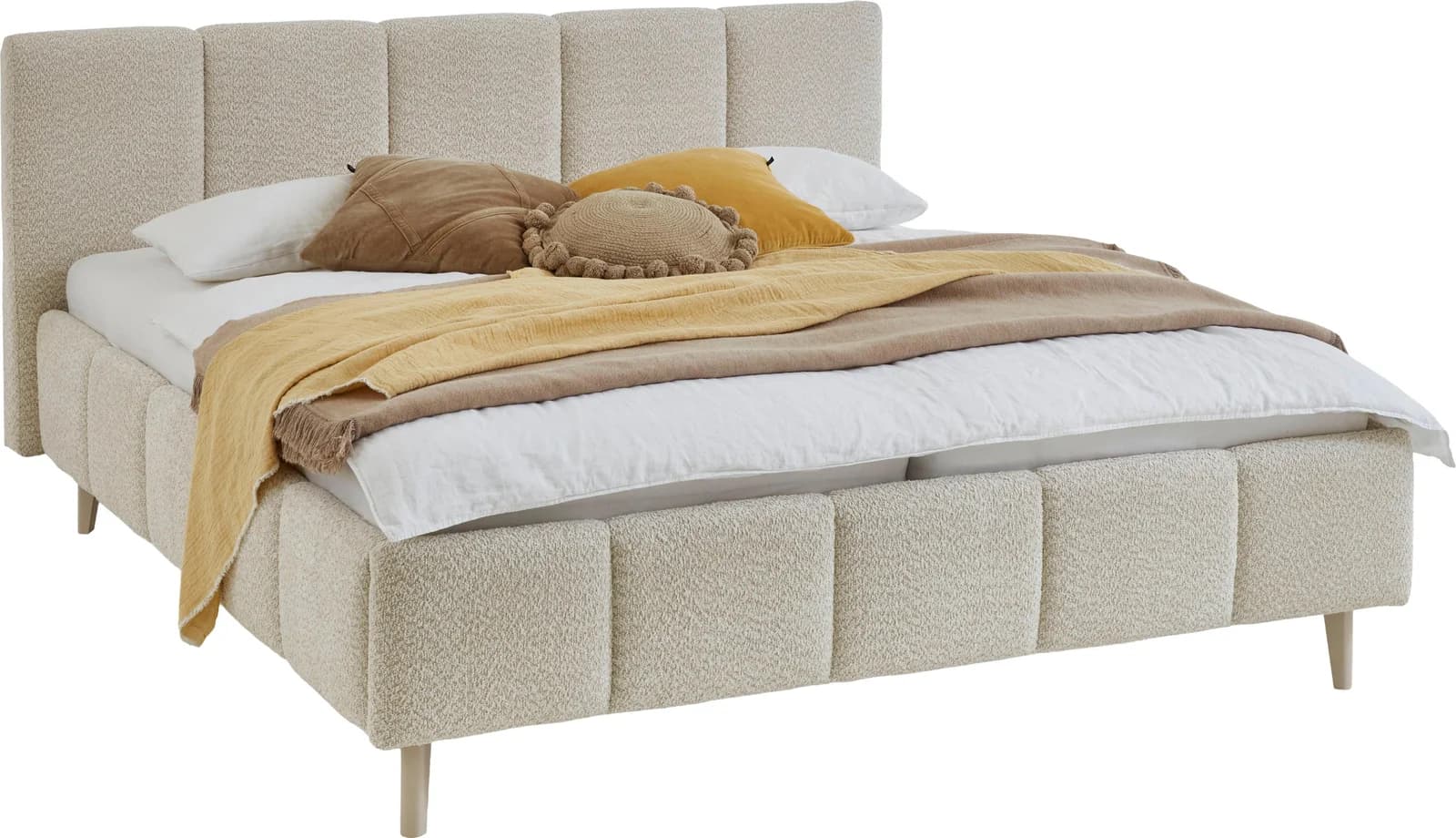 Meise Möbel Polsterbett ALVA Beige mit Holzfüßen
