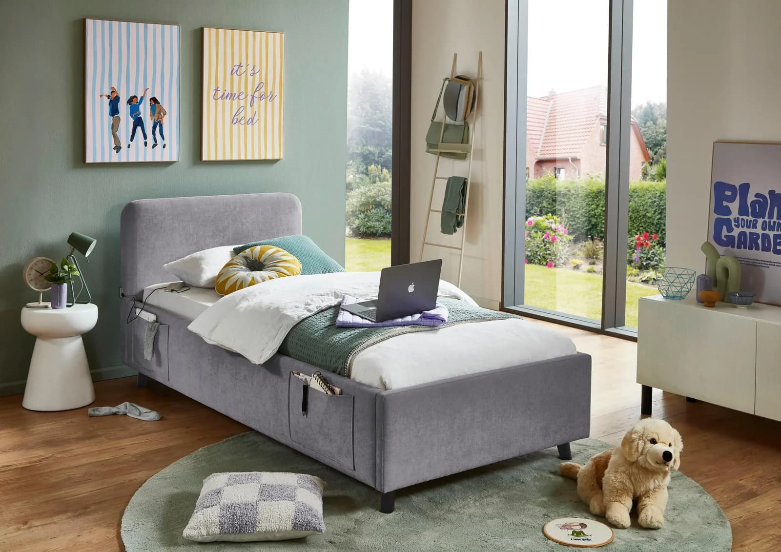 Meise Möbel Kinderbett Cosy Grau mit Bettkasten und USB-Anschluss