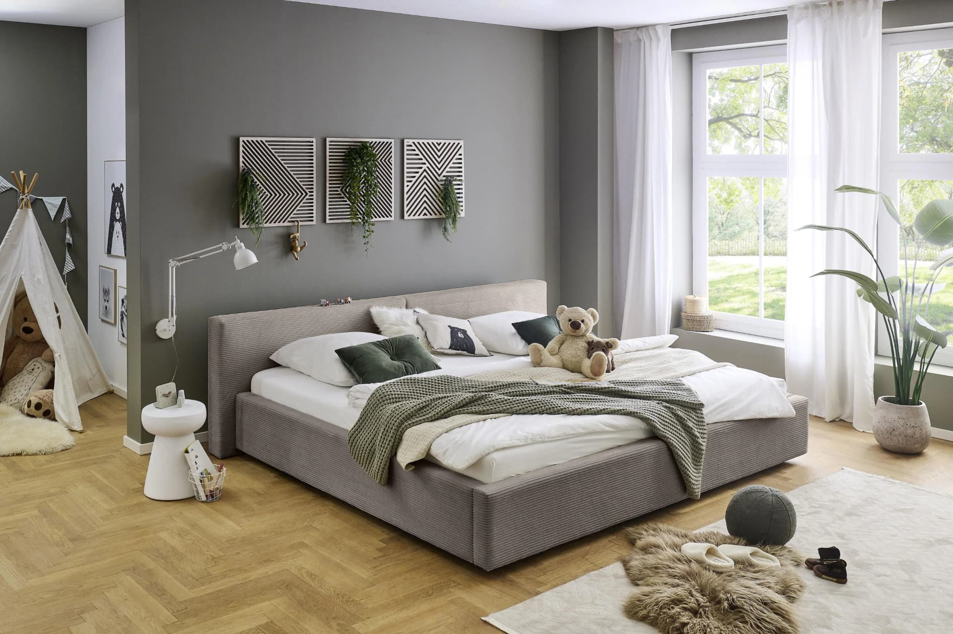 MEISE.MÖBEL Polsterbett CUBE Cord Taupe Familienbett 240x200