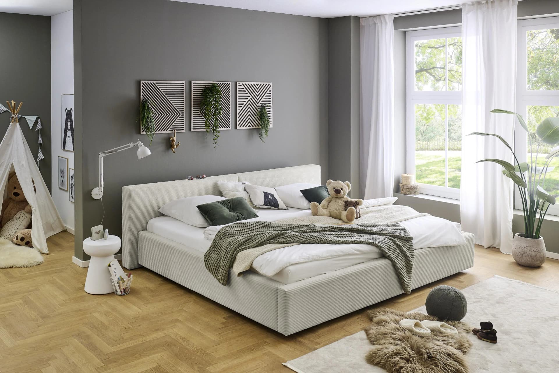 MEISE.MÖBEL Polsterbett CUBE Cord Beige Familienbett 240x200