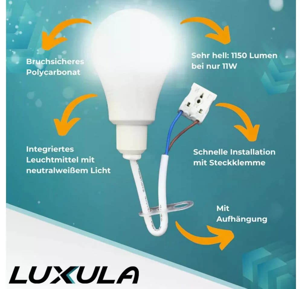 LUXULA LED-Renovierungslampe mit Klemme E27 4000K Weiß