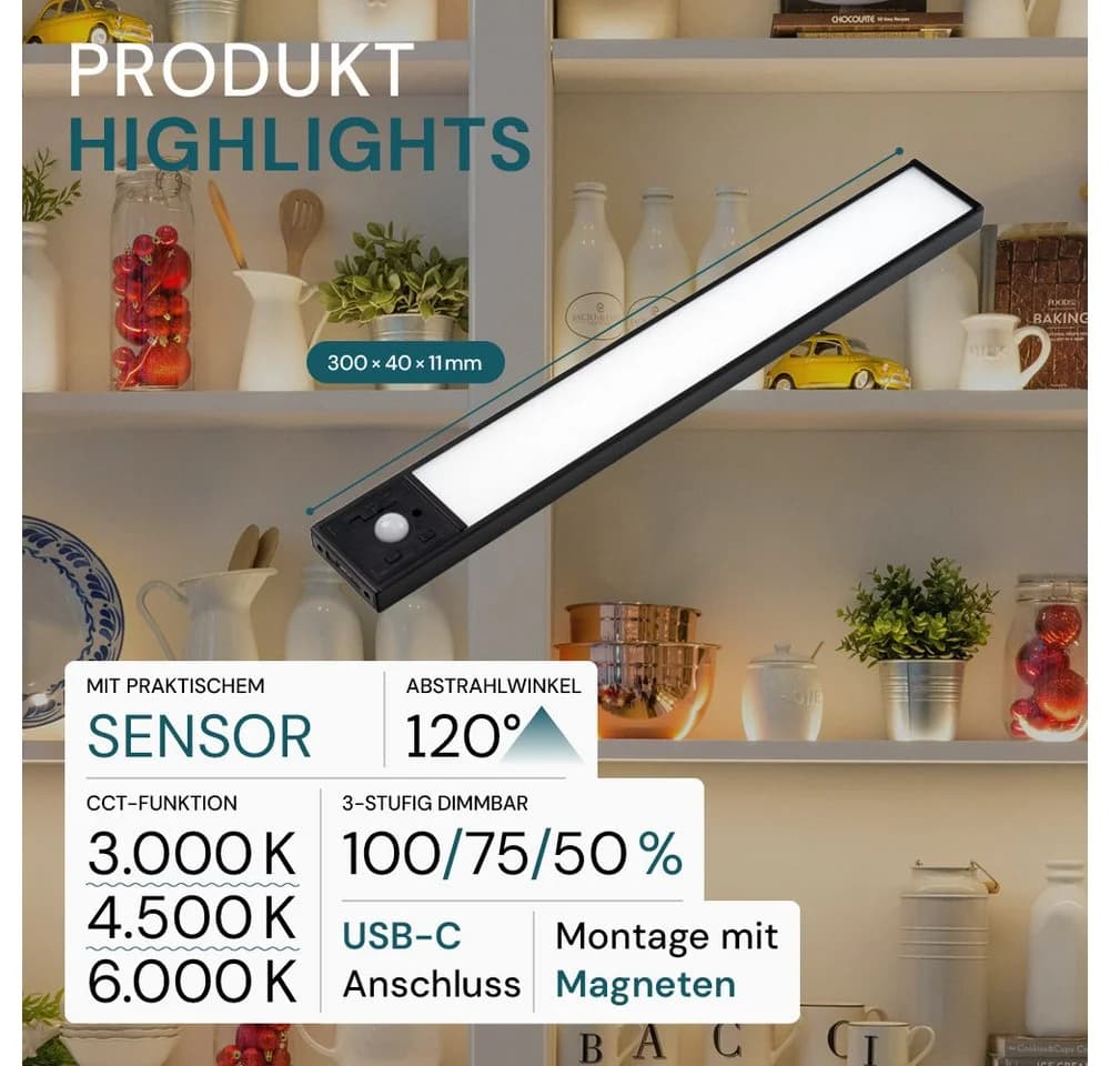 LUXULA LED Unterbauleuchte 30 cm Schwarz CCT einstellbar