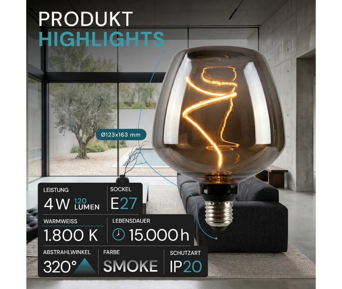 LUXULA LED-Leuchtmittel E27 4 W 1800 K Warmweiß Vintage Bulb