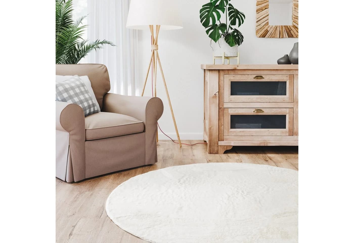 Interiyou Fellteppich Fargo Rund Weiss Hochflor Waschbar