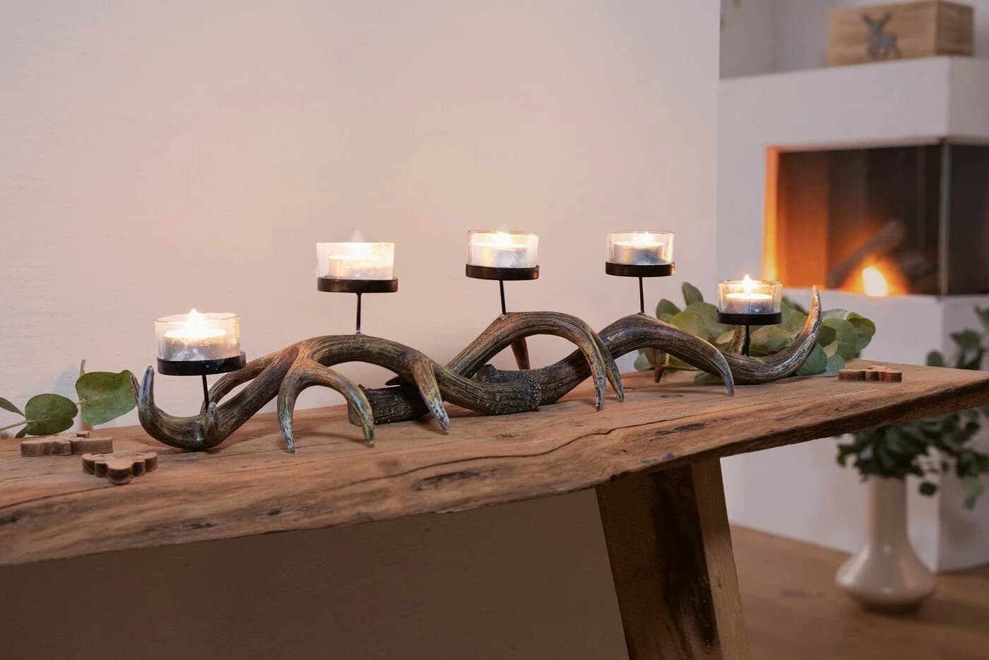 Home-trends24.de Kerzenhalter Hirschgeweih Dunkelbraun Polyresin