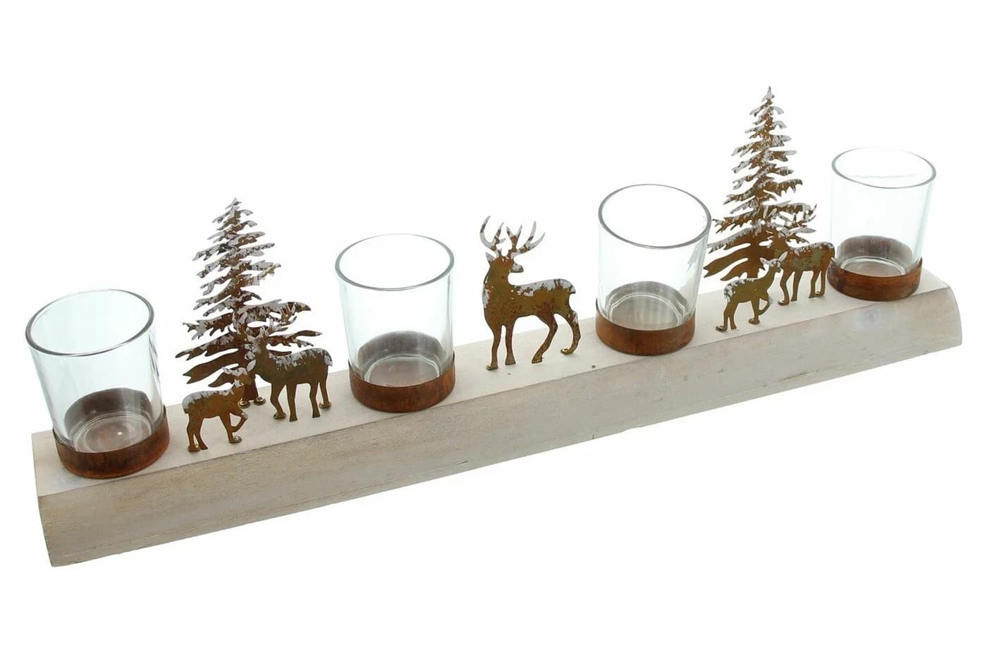 Home-Trends24 Adventskranz Rostdesign Holzsockel 4 Glas-Windlichter