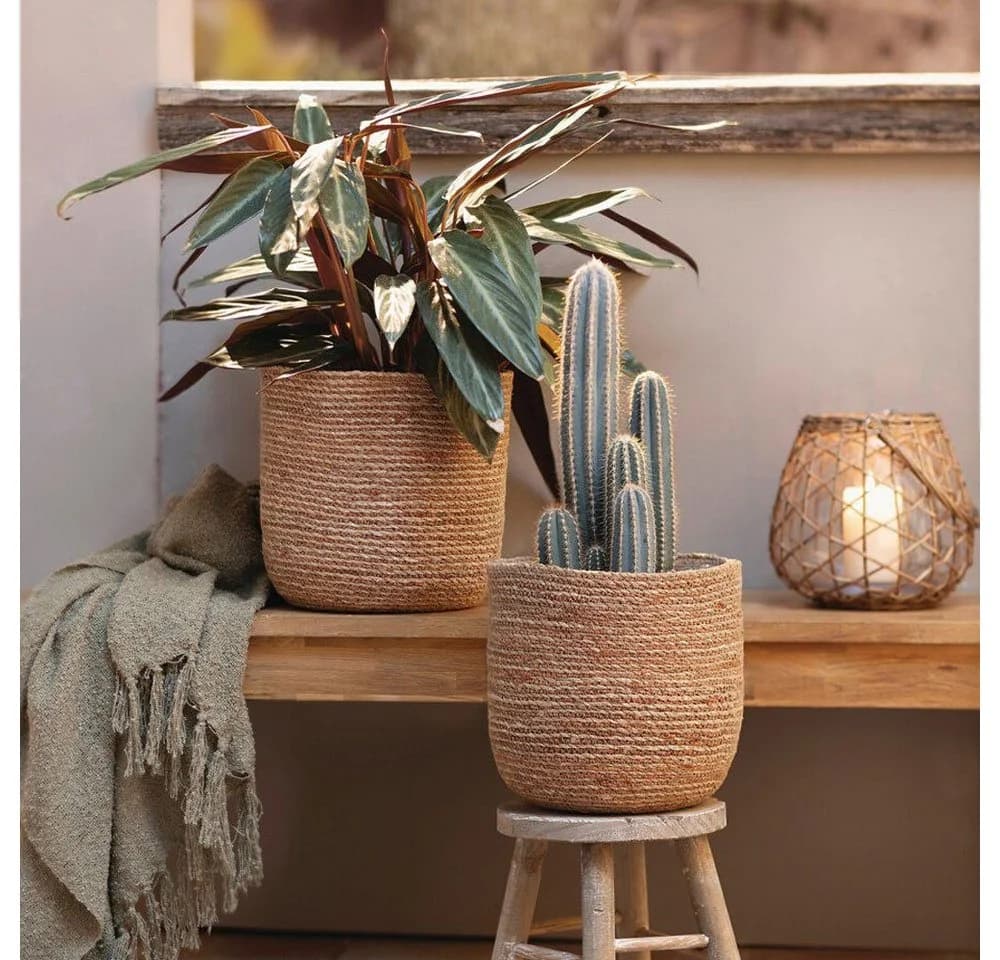 Home-trends24.de Pflanzkorb 2er Set Seegras Natur Boho Stil