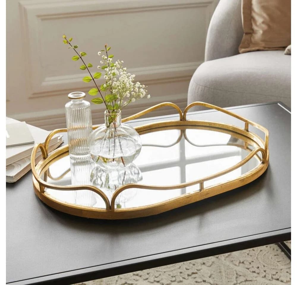 Home-trends24.de Dekotablett Gold Spiegel Antik Elegant 50cm