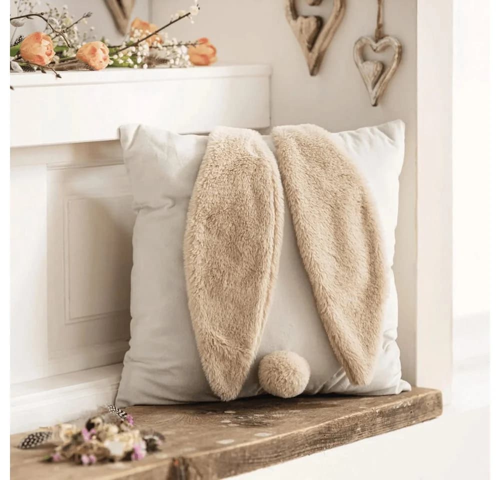 Home-trends24.de Kissenhülle Hase Ohren Creme Samt-Optik
