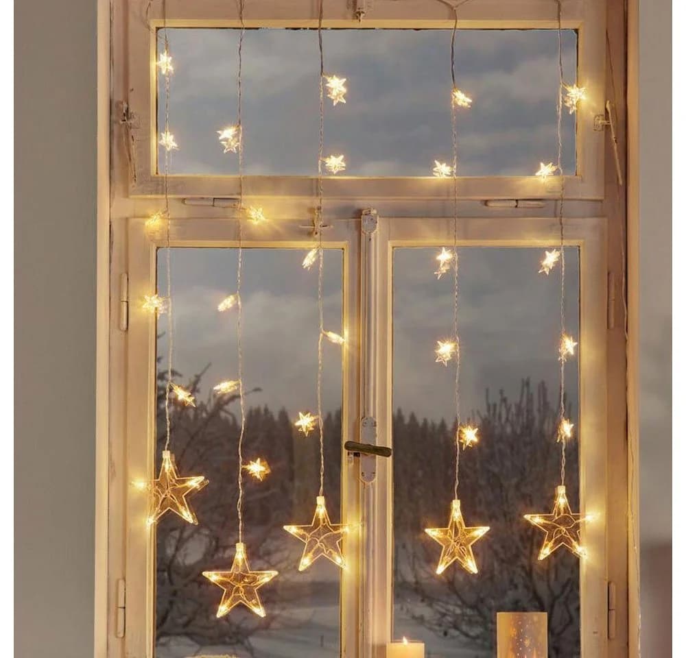 Home-trends24.de LED-Lichtervorhang Warmweiß Timer Sterne