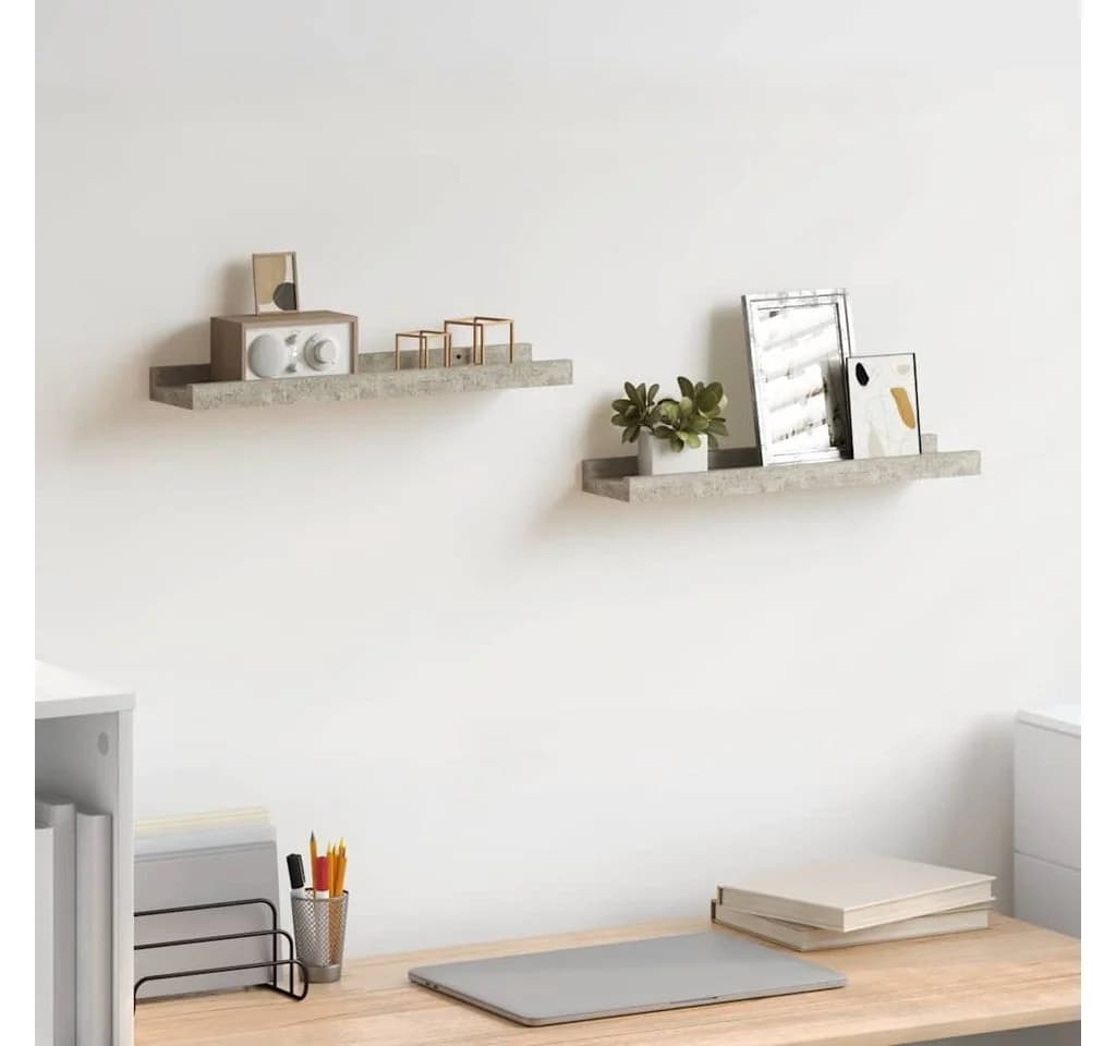 furnicato Wandregal 2er Set Betongrau MDF