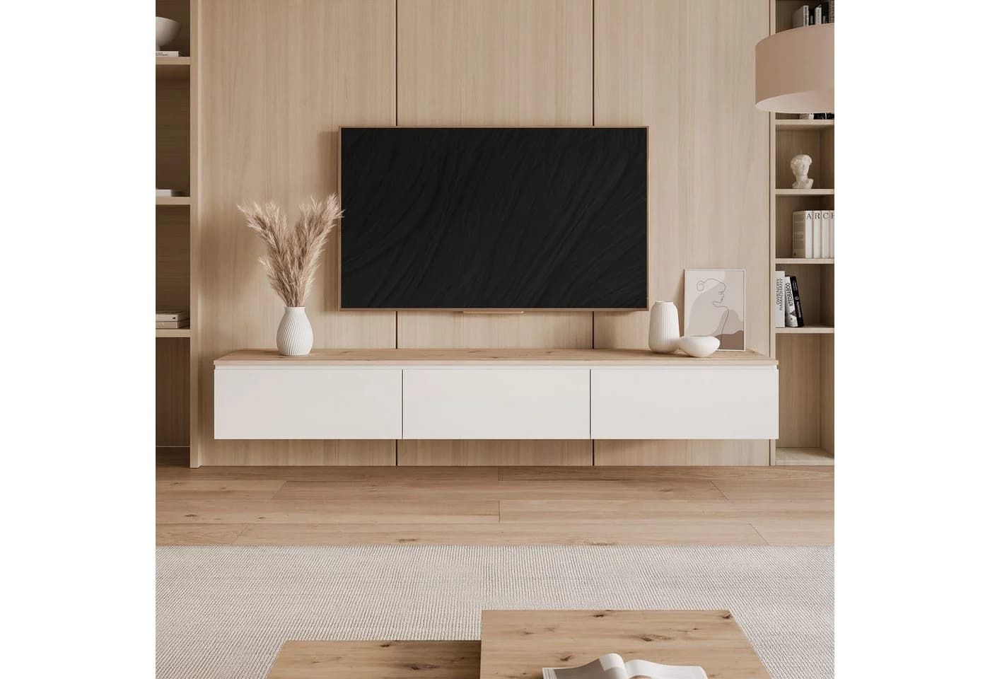 yourhouse24 Lowboard TV SELIA 200 Weiß Matt Eiche Push-to-Open