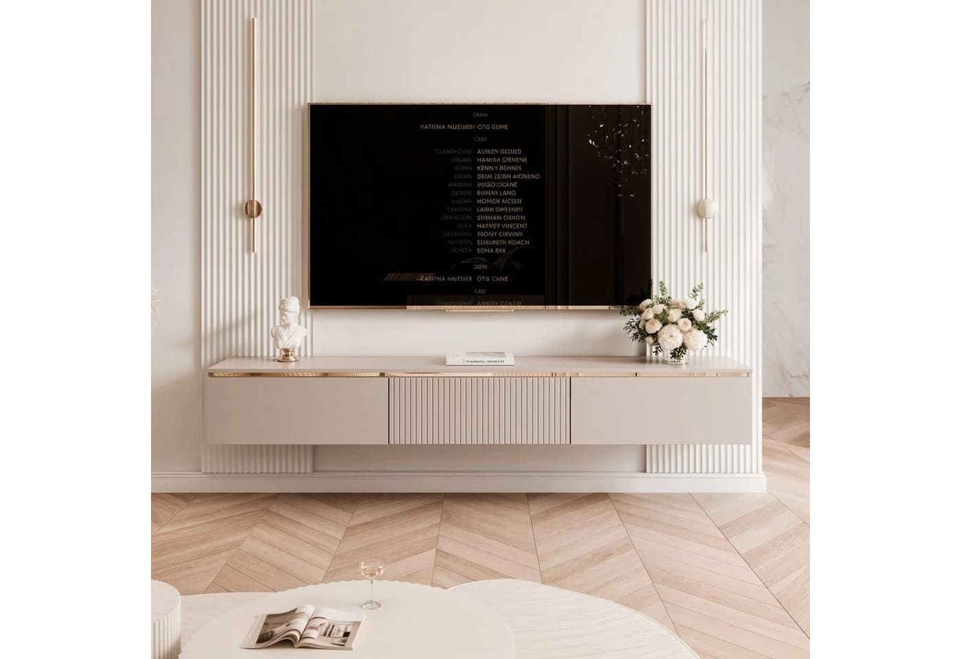 yourhouse24 Lowboard TV SELIA 200 Kaschmir Asymmetrische Riffelung