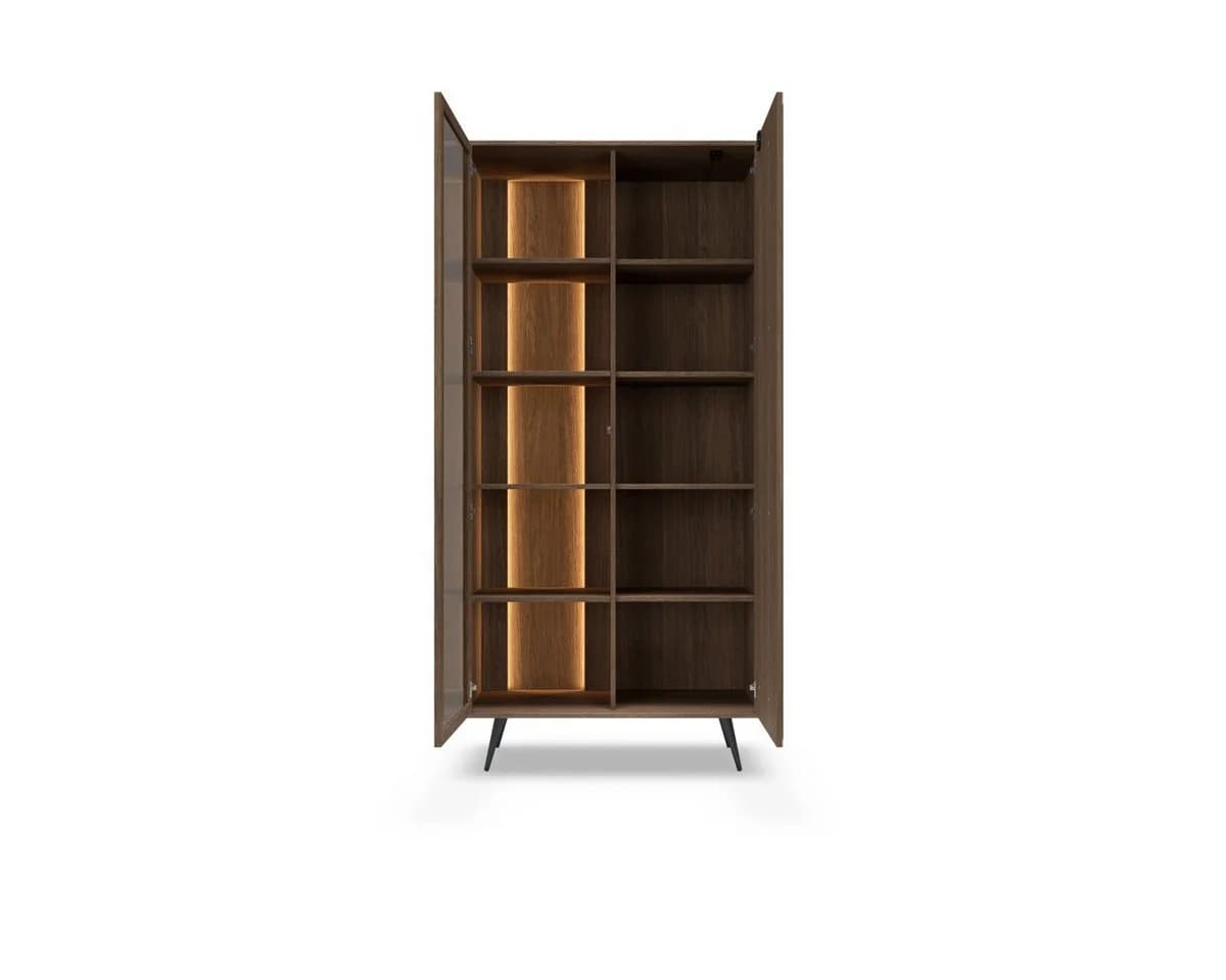 yourhouse24 Vitrine AMARO Eiche Dunin mit Lamellen & Rauchglas inkl. LED