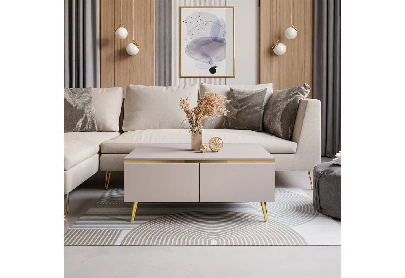 yourhouse24 Couchtisch AURORA Kaschmir mit Stauraum & Gold-Akzenten
