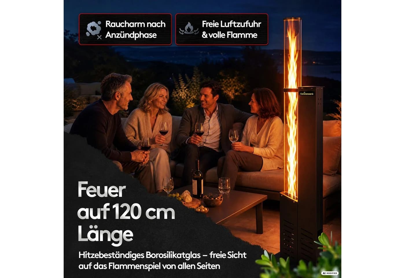 Flammenwerk Pelletfackel FWFR.2800 Grau mit 120 cm Glasrohr