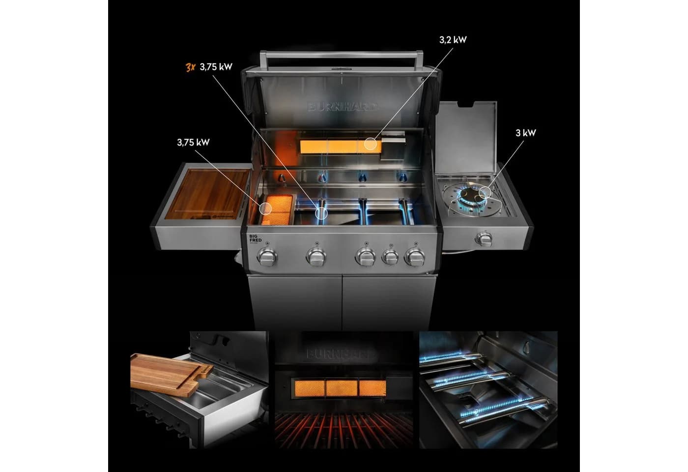 BURNHARD Big FRED Deluxe Gasgrill 4-Brenner Edelstahl