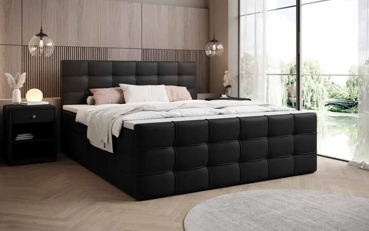 Luxusbetten24 Boxspringbett Luxor Kunstleder Schwarz mit Stauraum