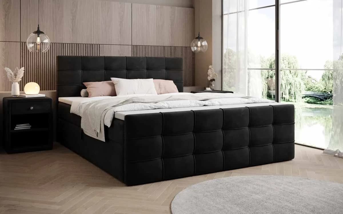 Luxusbetten24 Boxspringbett Luxor Samt Schwarz mit Stauraum