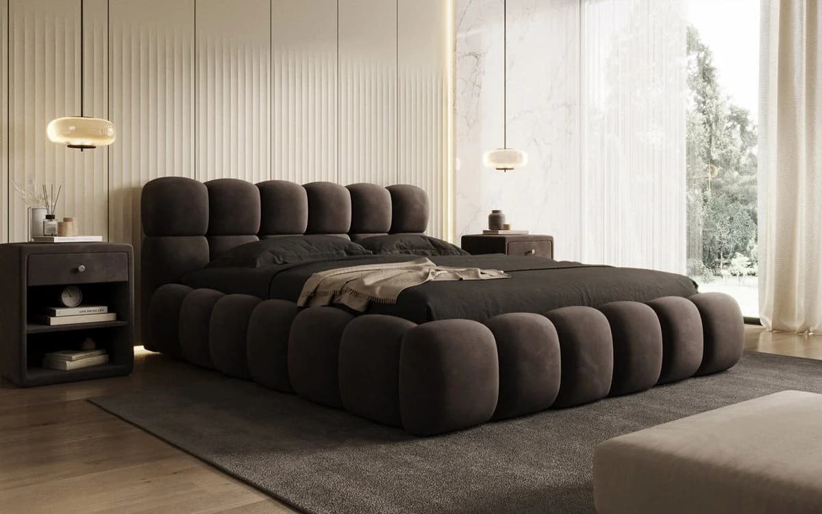 Luxusbetten24 Polsterbett Boston Samt Braun mit Stauraum