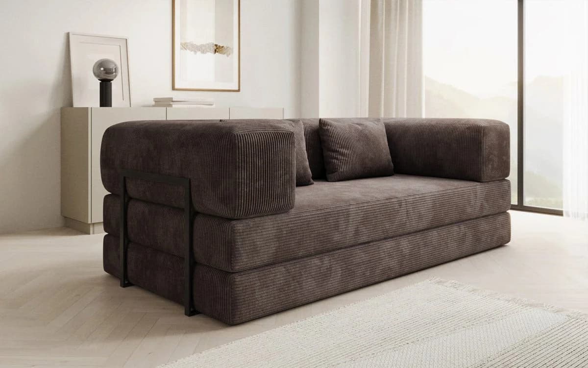 Luxusbetten24 Sofa Designer Sofa Lazy 3 Sitzer Braun Cordbezug Aufklappfunktion