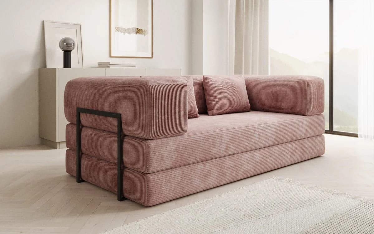 Luxusbetten24 Designer Sofa Lazy 3-Sitzer Rosa Cord mit Aufklappfunktion