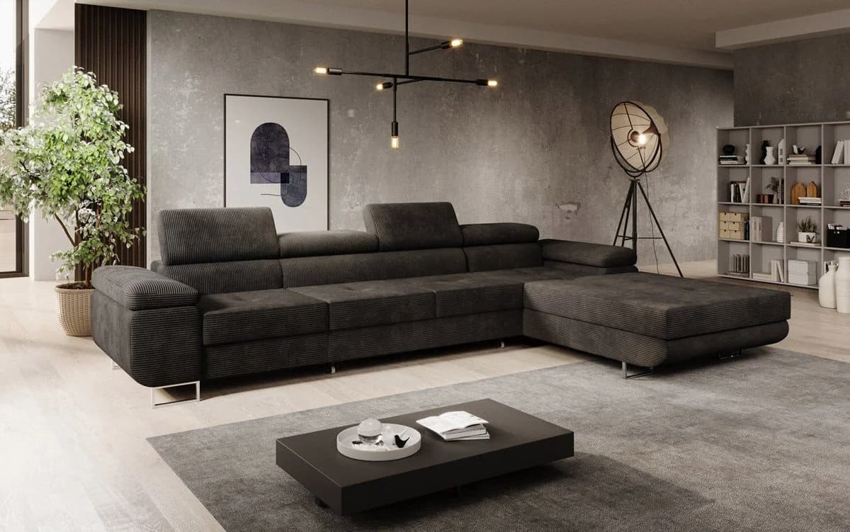 Luxusbetten24 Schlafsofa Calvera Maxi Schwarz Cord mit Klappfunktion