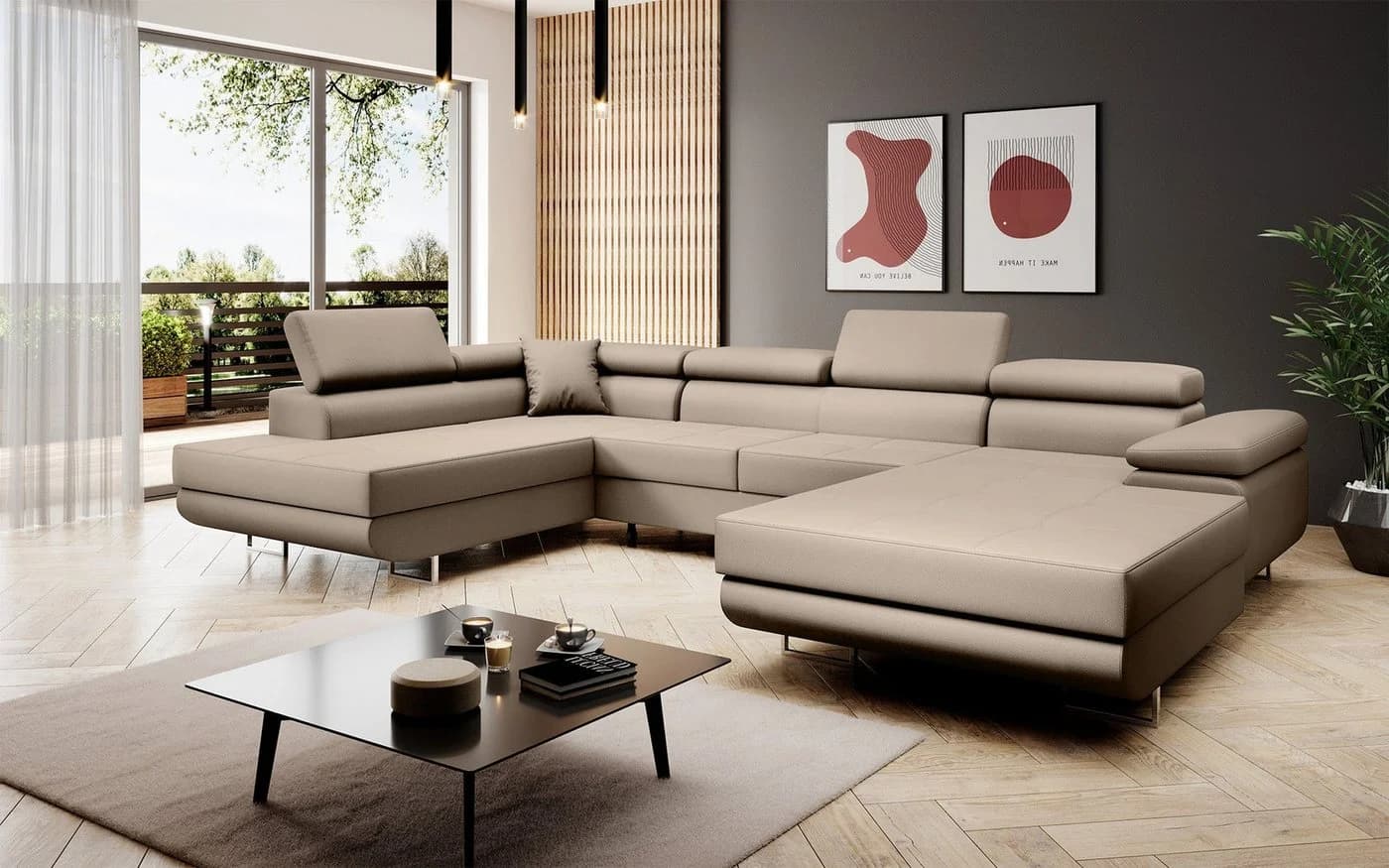 Luxusbetten24 Schlafsofa Lago Designer Sofa Sand Kunstleder