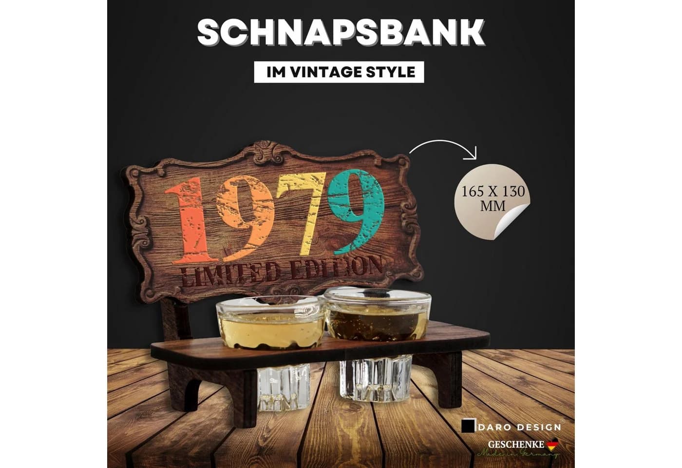 DARO Design Deko-Schnapsbank Jahrgang 1979 Vintage Set mit 2 Gläsern