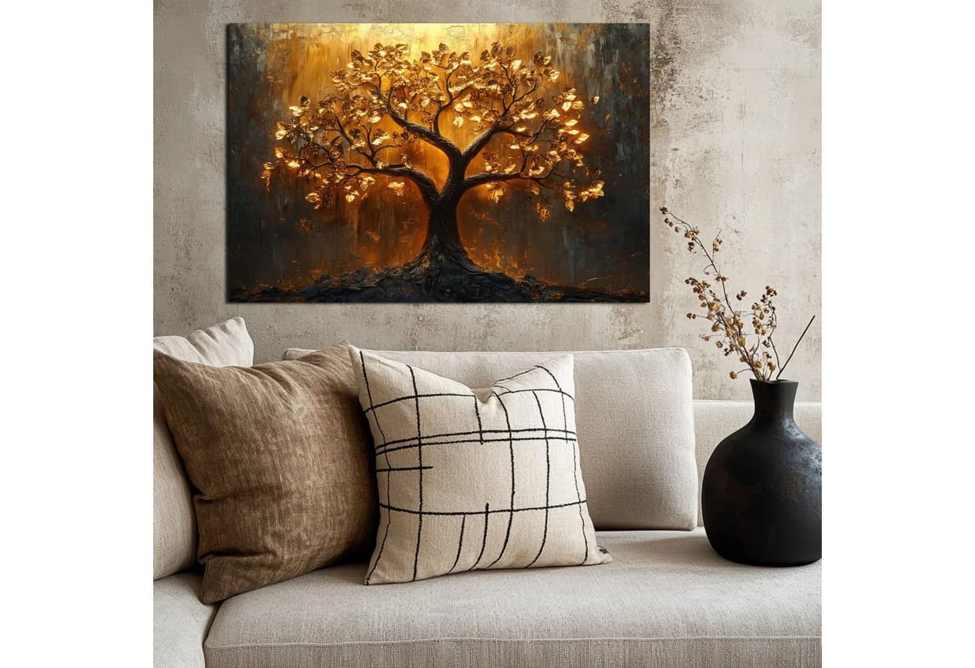 DARO Design Leinwandbild Modern Abstrakt Wandbild Gold Schwarz Beige