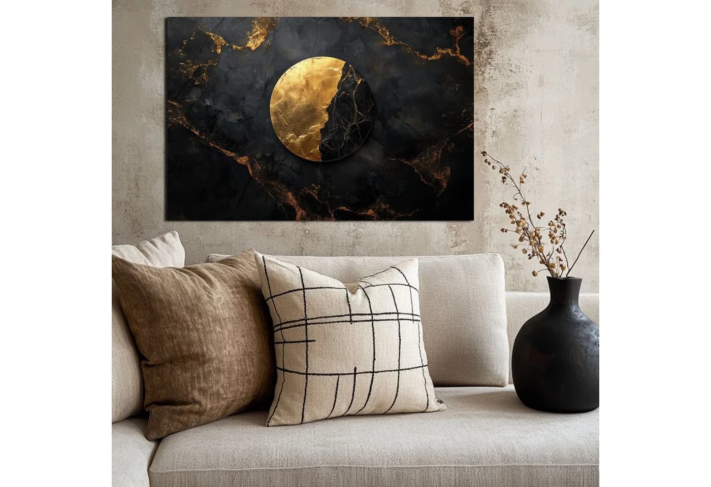 DARO Leinwandbild Abstrakt Schwarz Gold XXL Wandbild