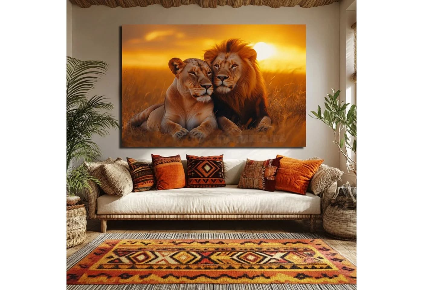 DARO Design Leinwandbild Modern Abstrakt Löwen Orange Gold