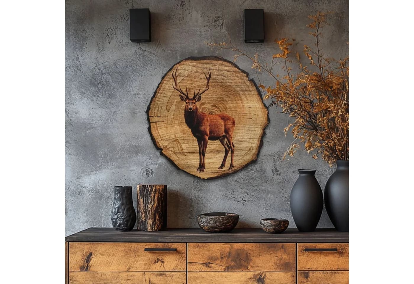 DARO Design Rundbild Hirsch Baumrindenscheibe Braun
