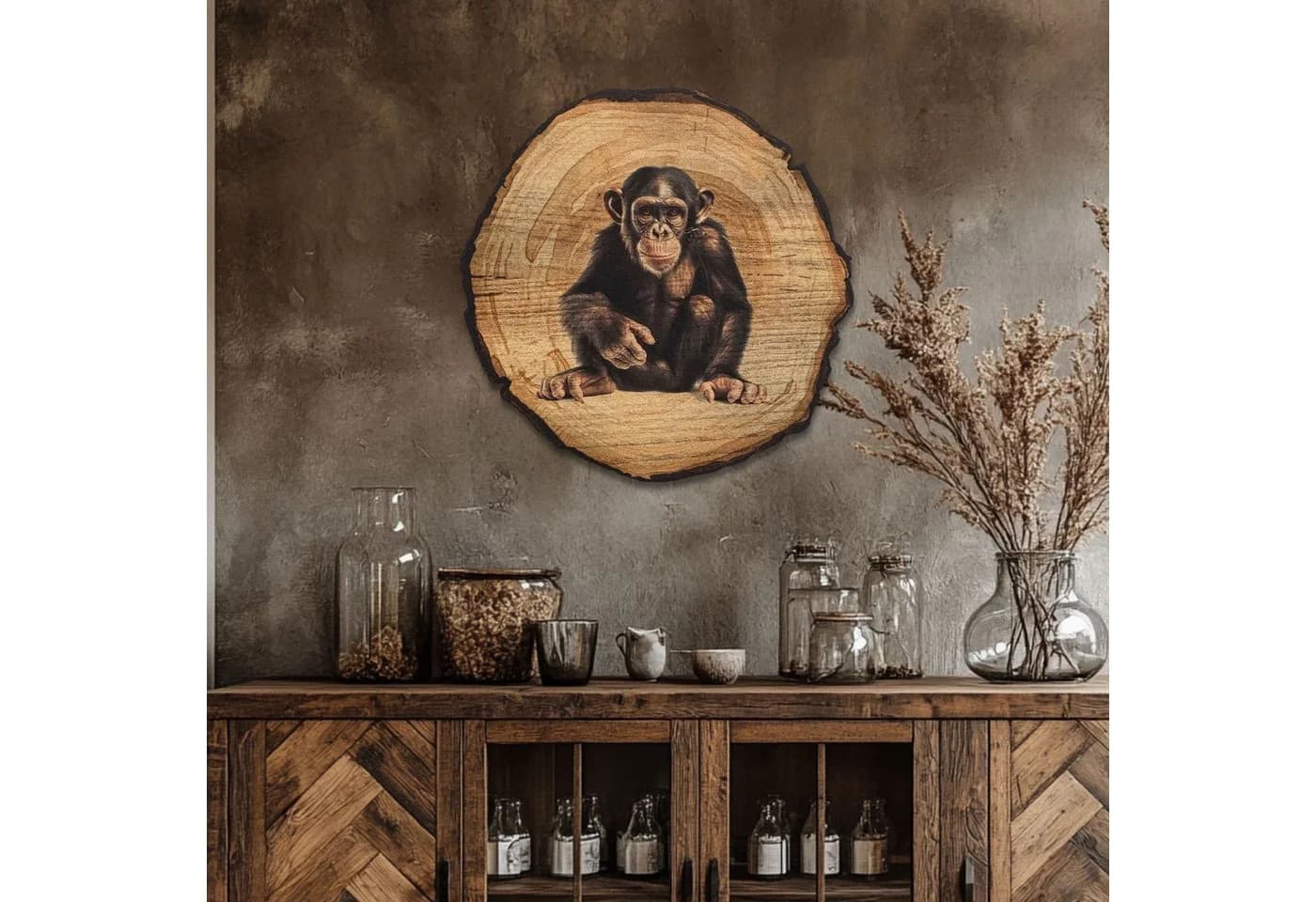 DARO Design Rundes Wandbild Baumrindenscheibe Braun Tiermotiv