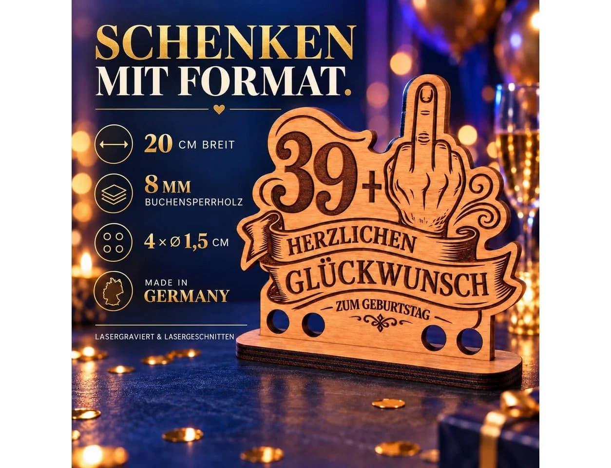 DARO Design Geldscheinhalter 40. Geburtstag Buchensperrholz