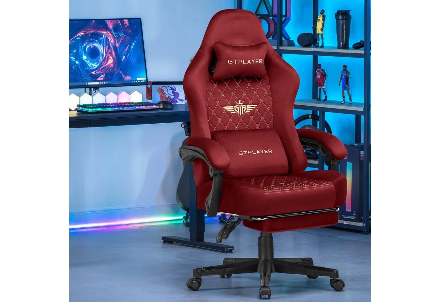 GTPLAYER Gaming-Stuhl Rot Stoff Ergonomisch mit Fußstütze