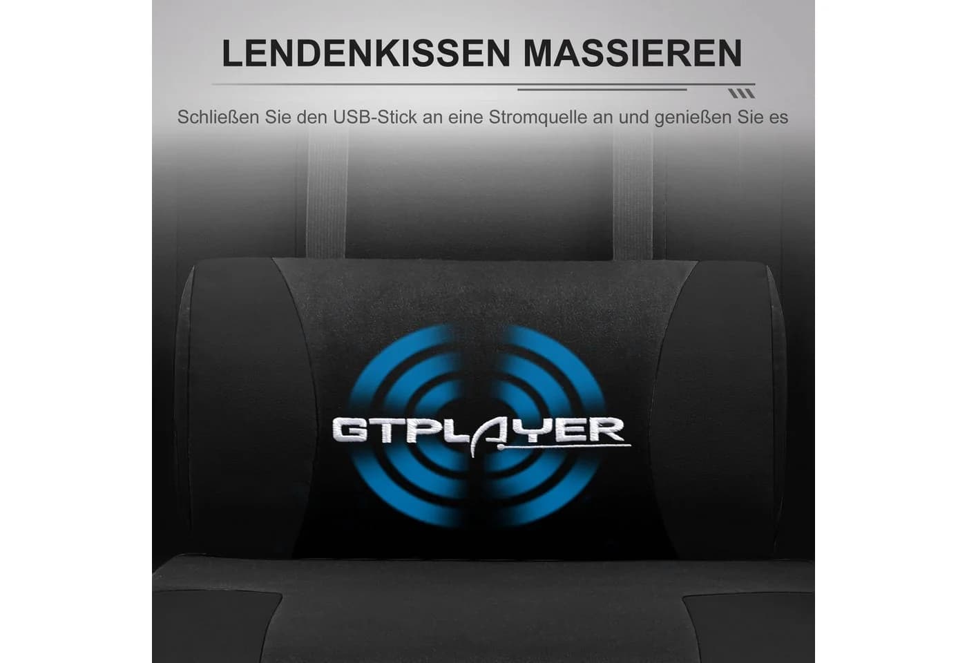 GTPLAYER Gaming-Stuhl mit Massage-Lendenkissen, Fußstütze & Kopfstütze Schwarz