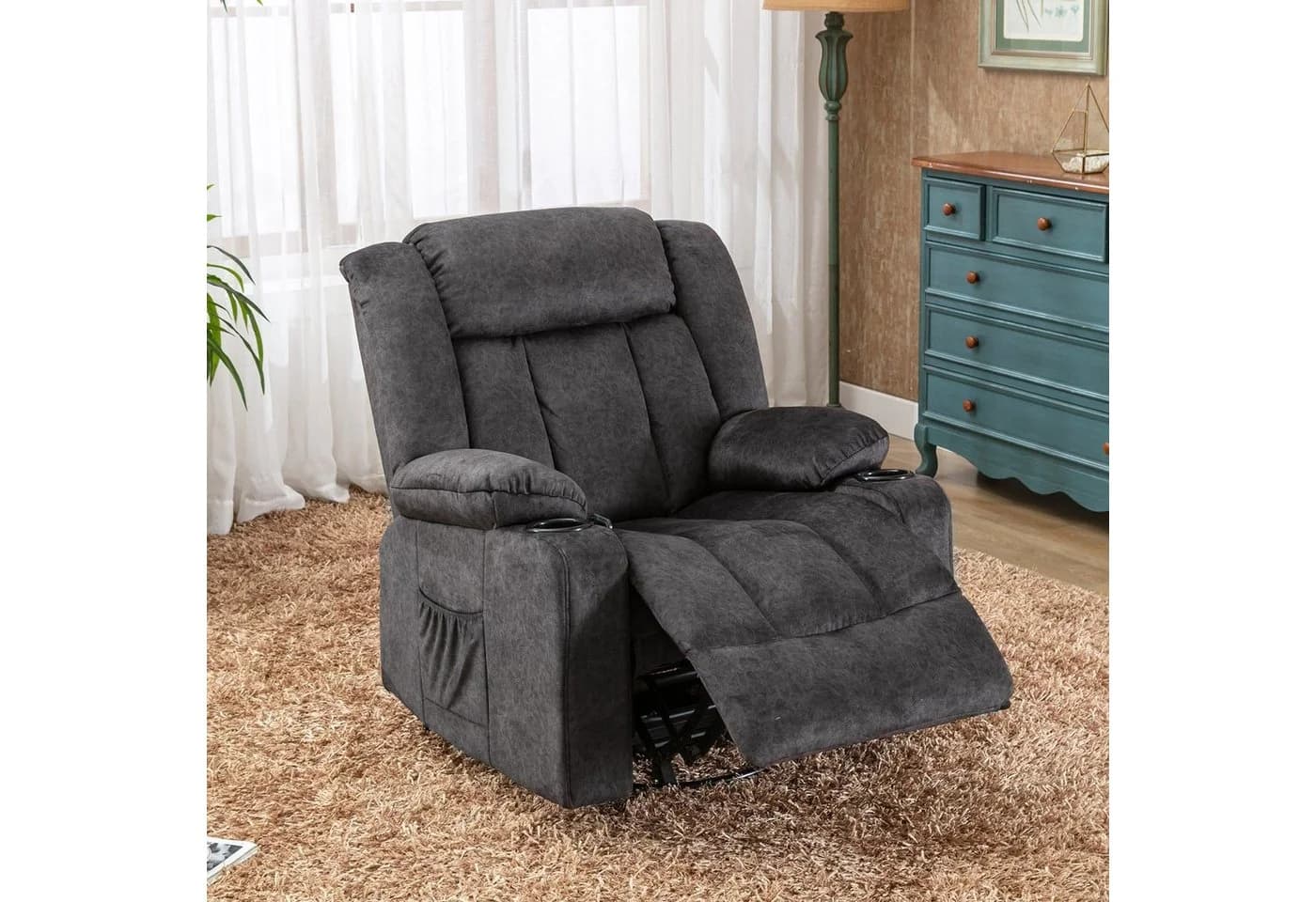 COMHOMA Relaxsessel Grau mit Wippfunktion und 360° Drehung