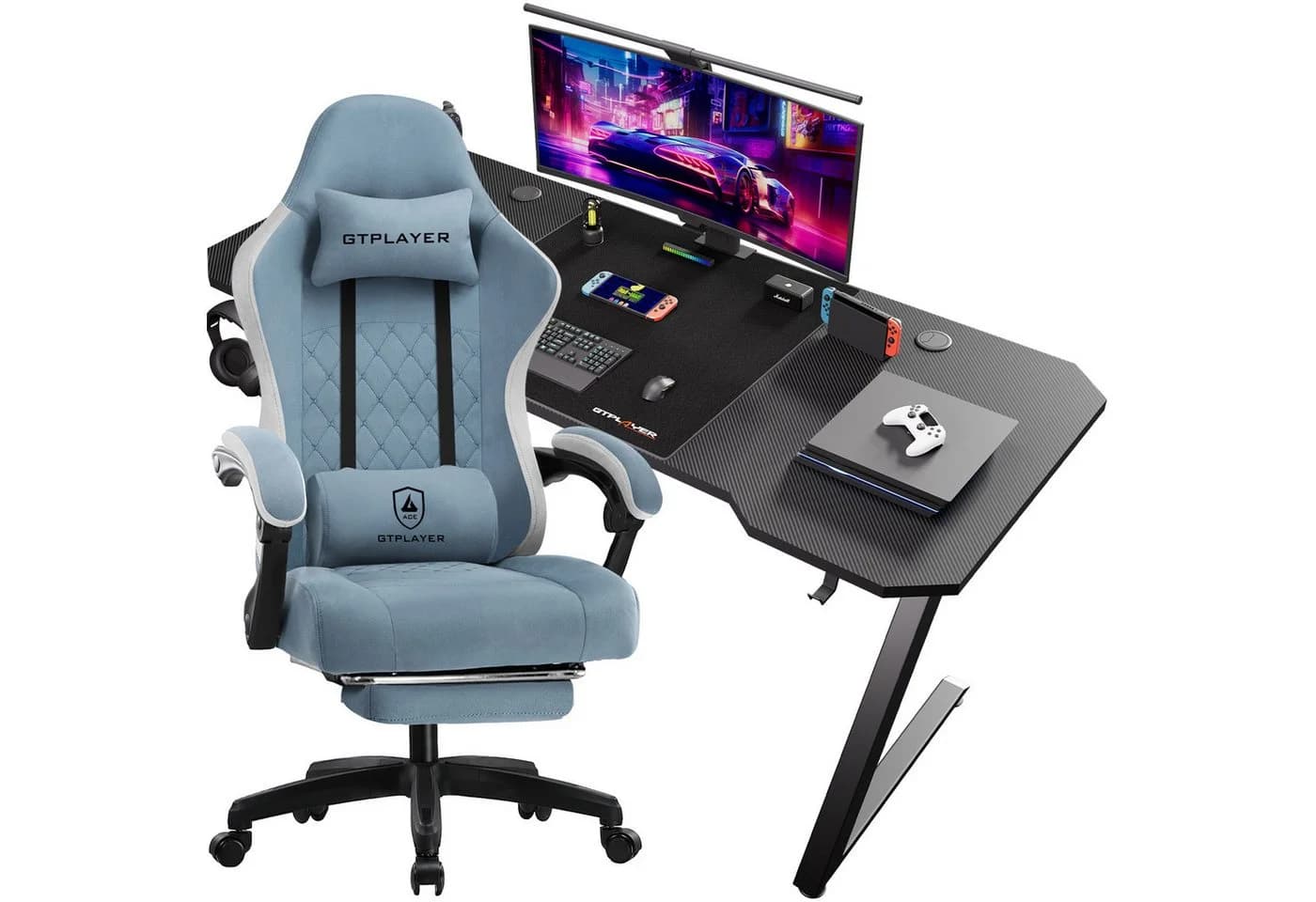 GTPLAYER Gaming-Stuhl Ergonomisch mit Fußstütze und Federkissen
