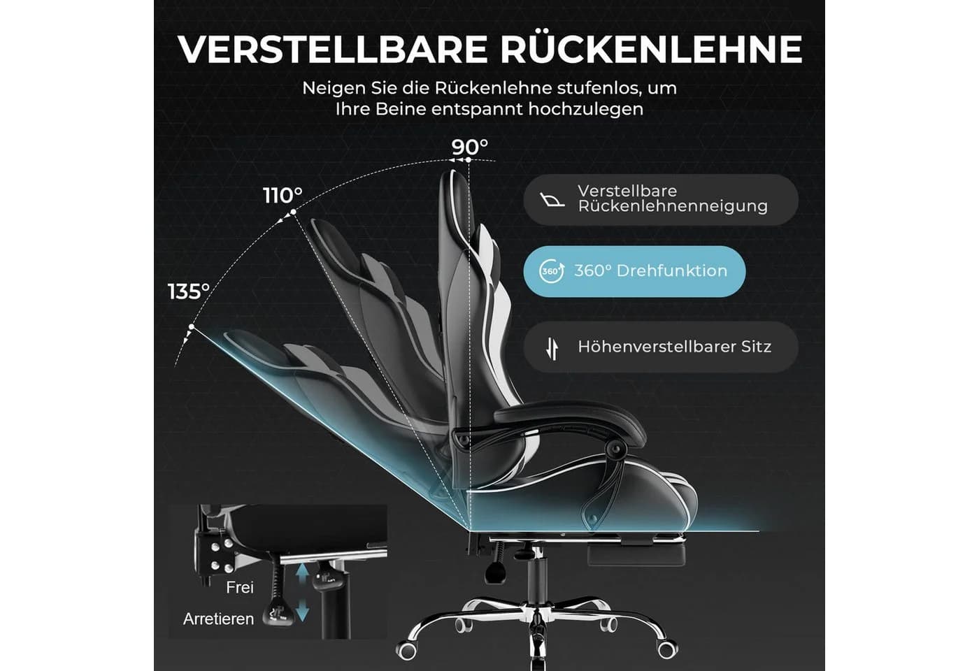 LUCKRACER Gaming-Stuhl mit Massagefunktion & Fußstütze