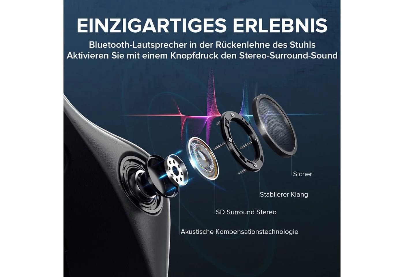 GTPLAYER Gaming-Stuhl mit Bluetooth-Lautsprecher & Fußstütze Schwarz