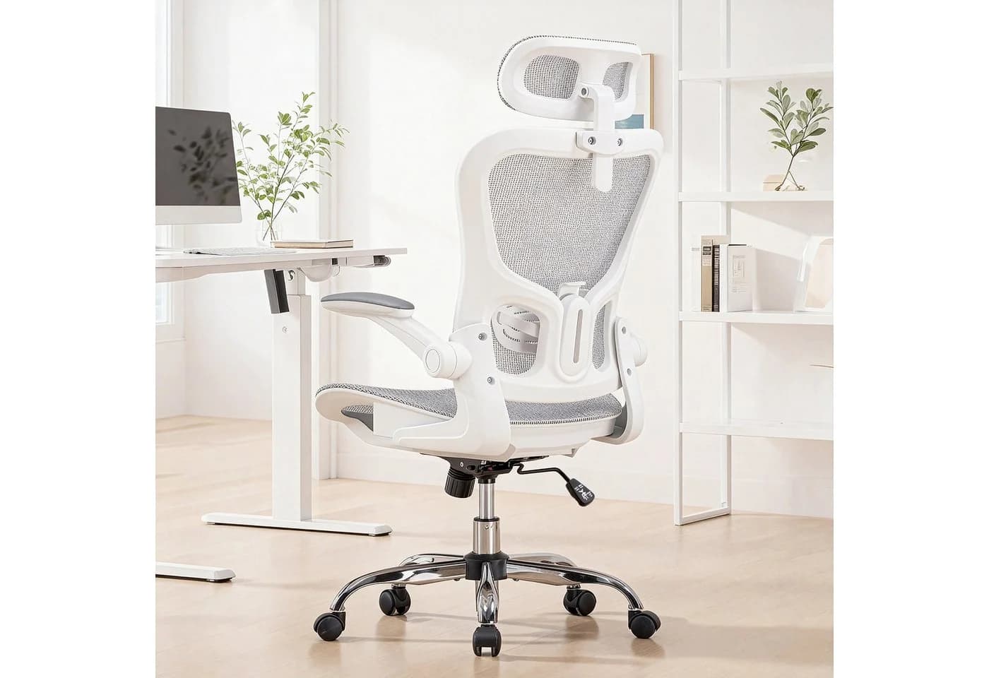 COMHOMA Bürostuhl Ergonomisch Grau Mesh mit Wippfunktion