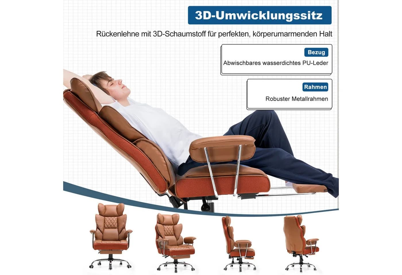 GTPLAYER Gaming-Stuhl Bürostuhl mit Taschenfeder-Lendenwirbelstütze Braun
