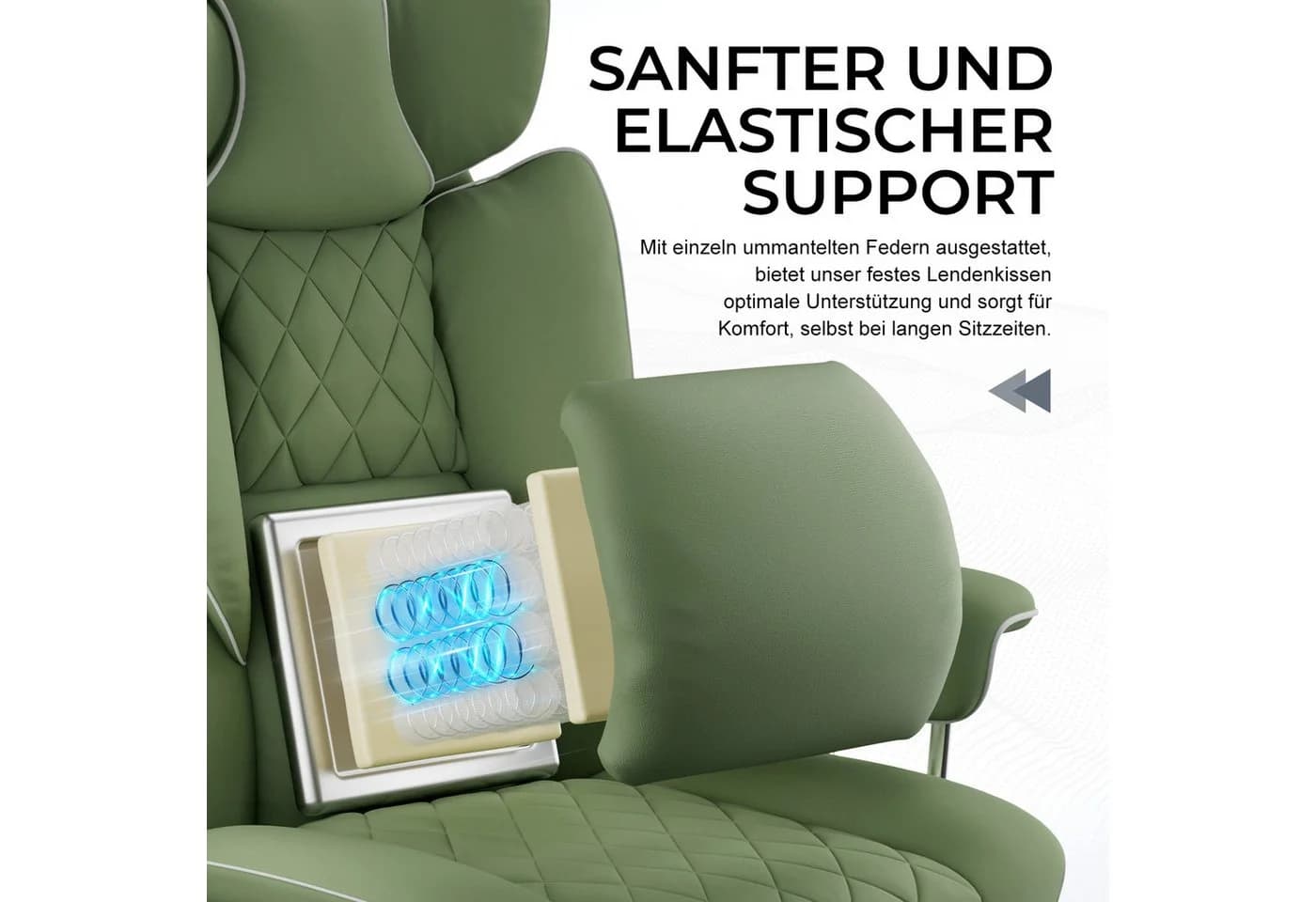 GTPLAYER Gaming-Stuhl mit Lendenwirbelstütze und Fußstütze Grün