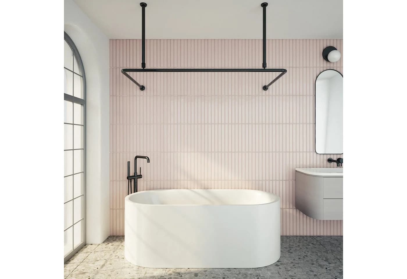 Aquabad® Duschvorhangstange Hastaflex Frame 165x70cm Aluminium Chrom