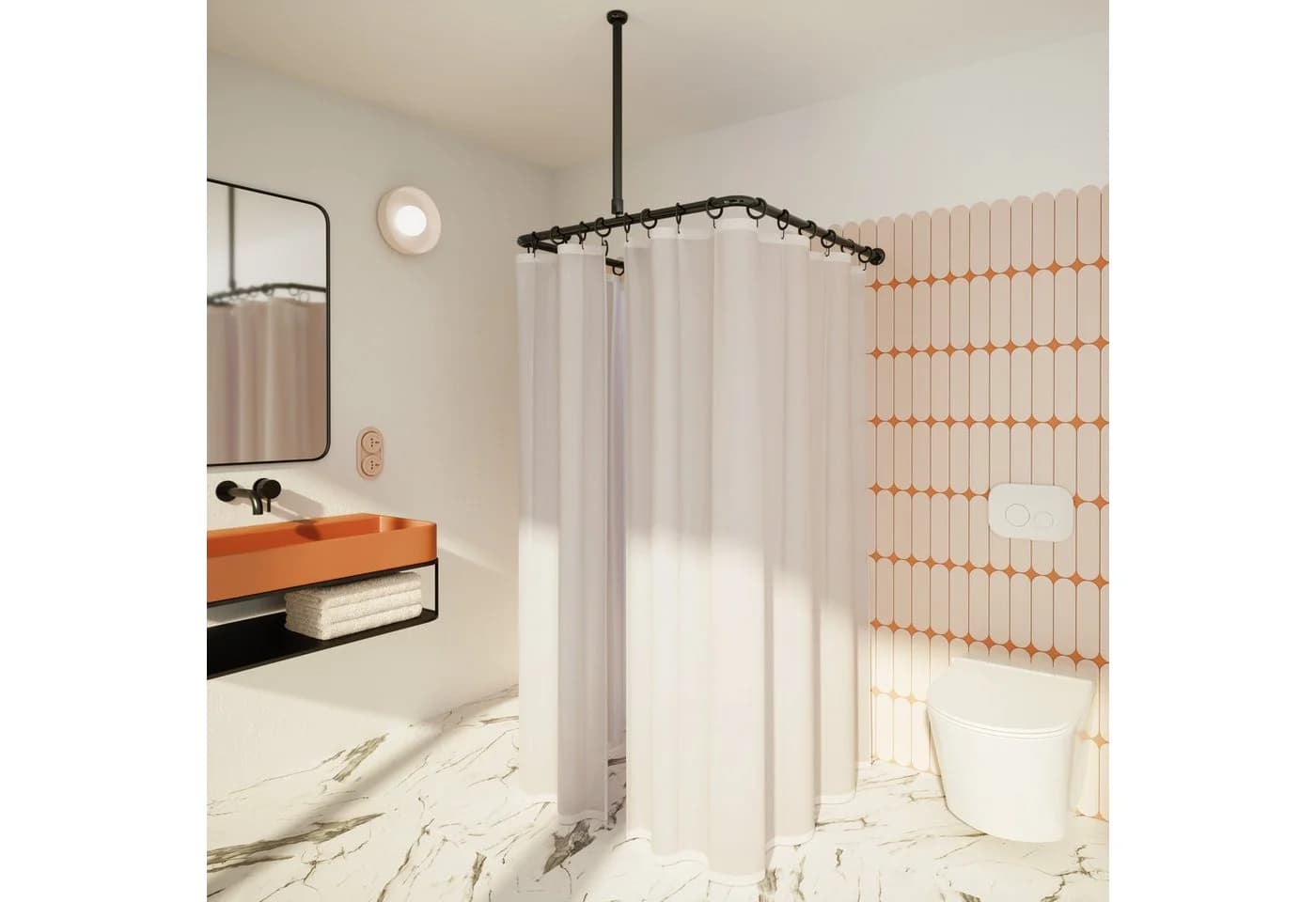 Aquabad® Duschvorhangstange Hastaflex Vario Schwarz Aluminium