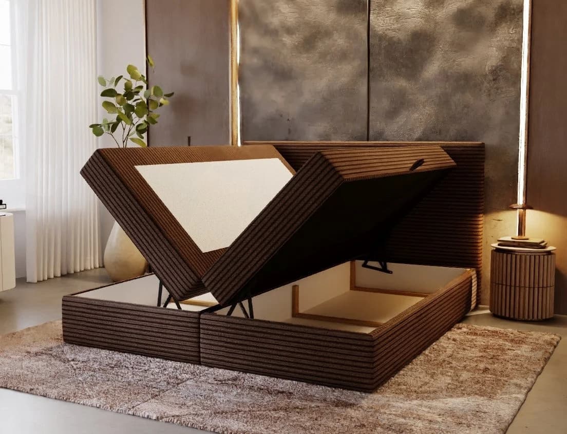 B&B Home Boxspringbett Tilia Beige mit Bettkasten und Topper