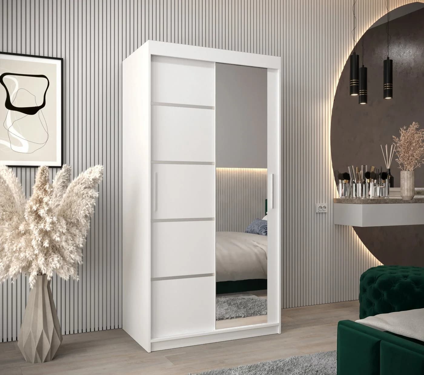 ABIKS MÖBEL Schwebetürenschrank Verona 2 mit Spiegel und Regalen Weiß